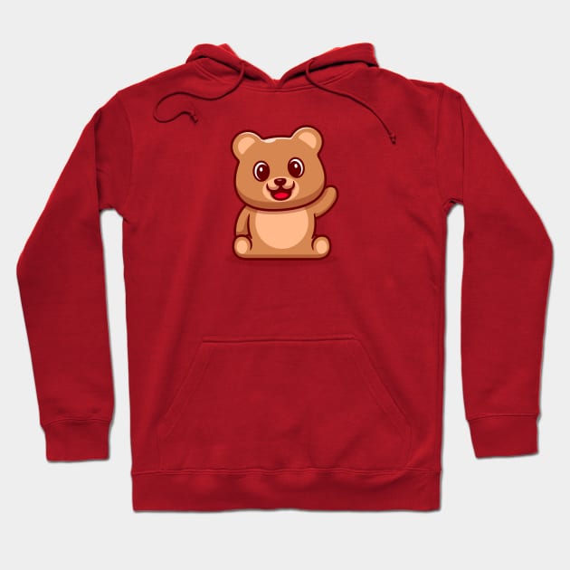 Cute Teddy Bear Waving Hand Cartoon Hoodie by Catalyst Labs